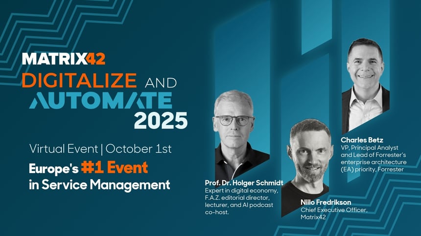 Digitalize and automate event banner, showcasing the speakers